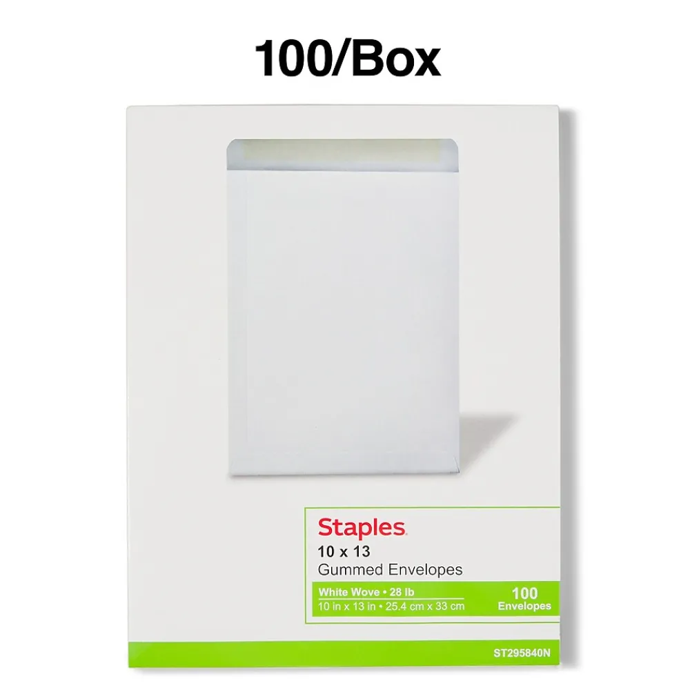 Discount Staples Gummed Catalog Envelopes, 10"L x 13"H, White, 100/Box (295840N)