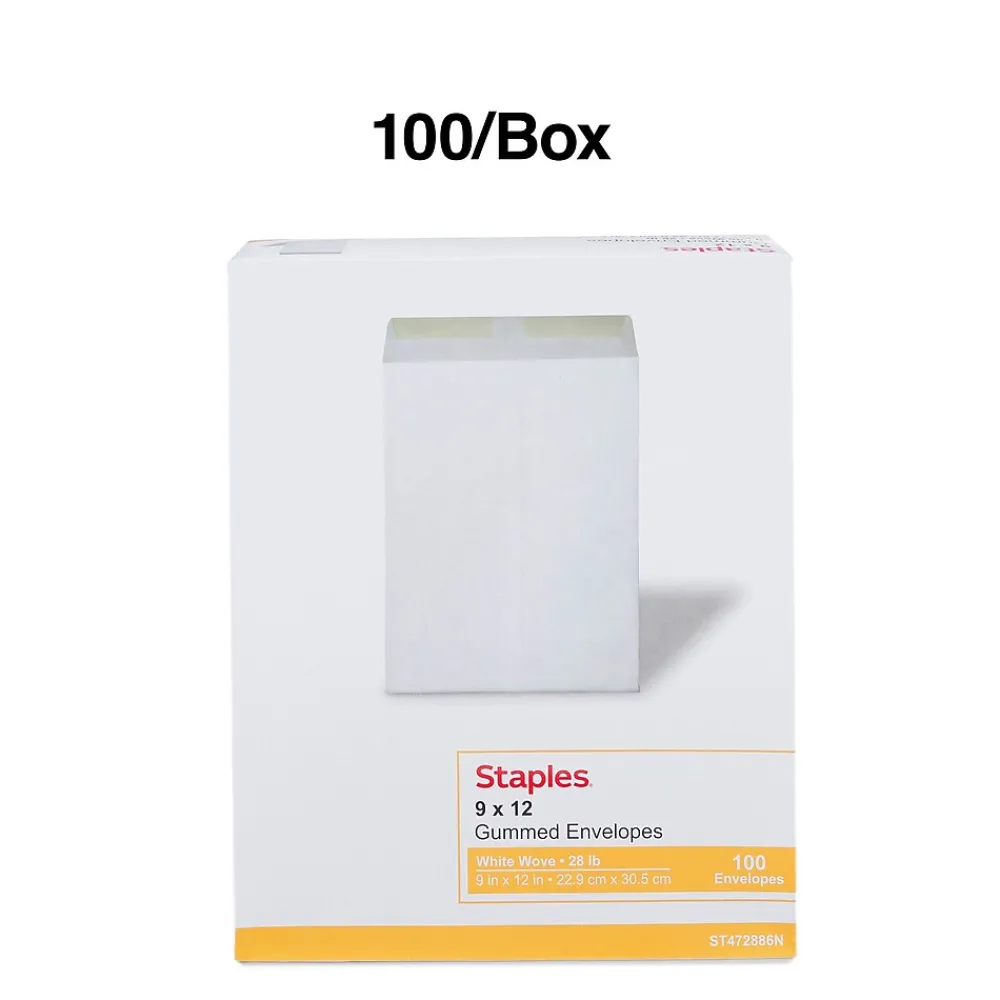 Discount Staples Gummed Catalog Envelopes, 9"L x 12"H, White, 100/Box (50264/47286N)