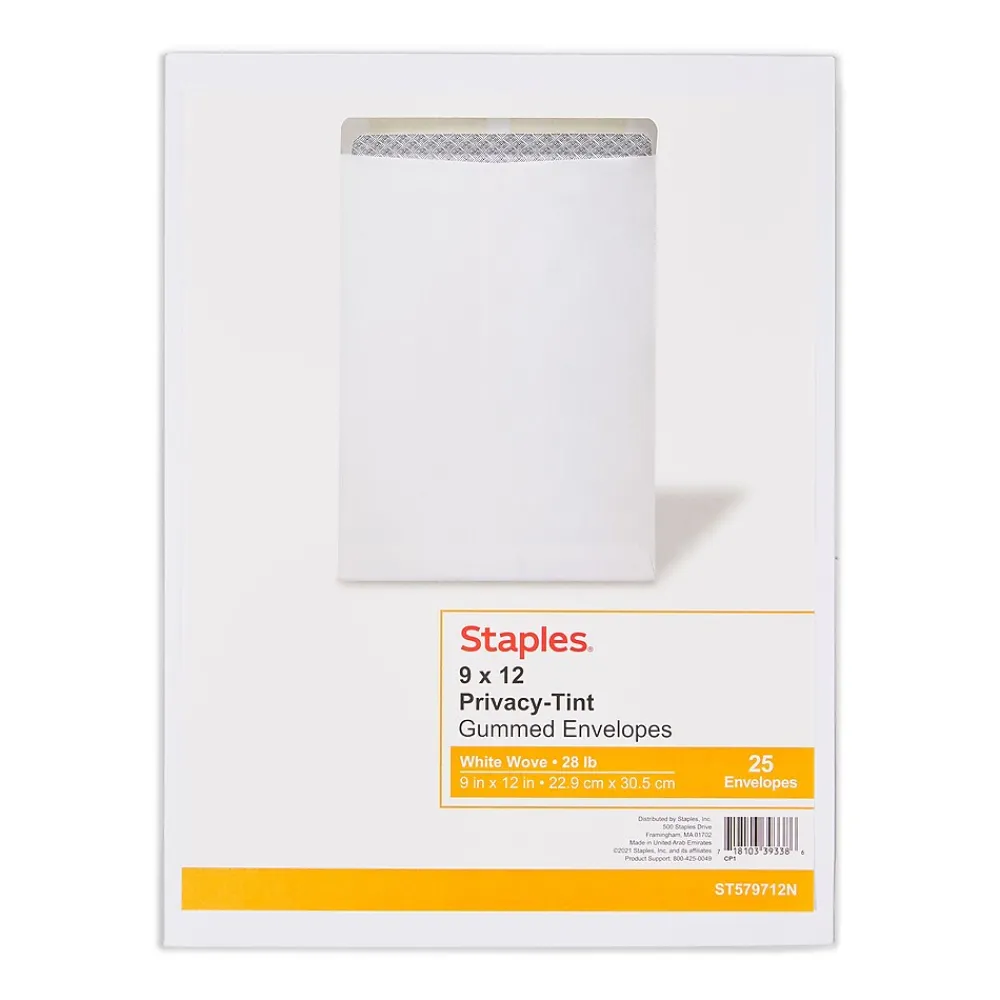 Sale Staples Gummed Catalog Envelopes, 9" x 12", White, 25/Pack (ST579712N-CC)
