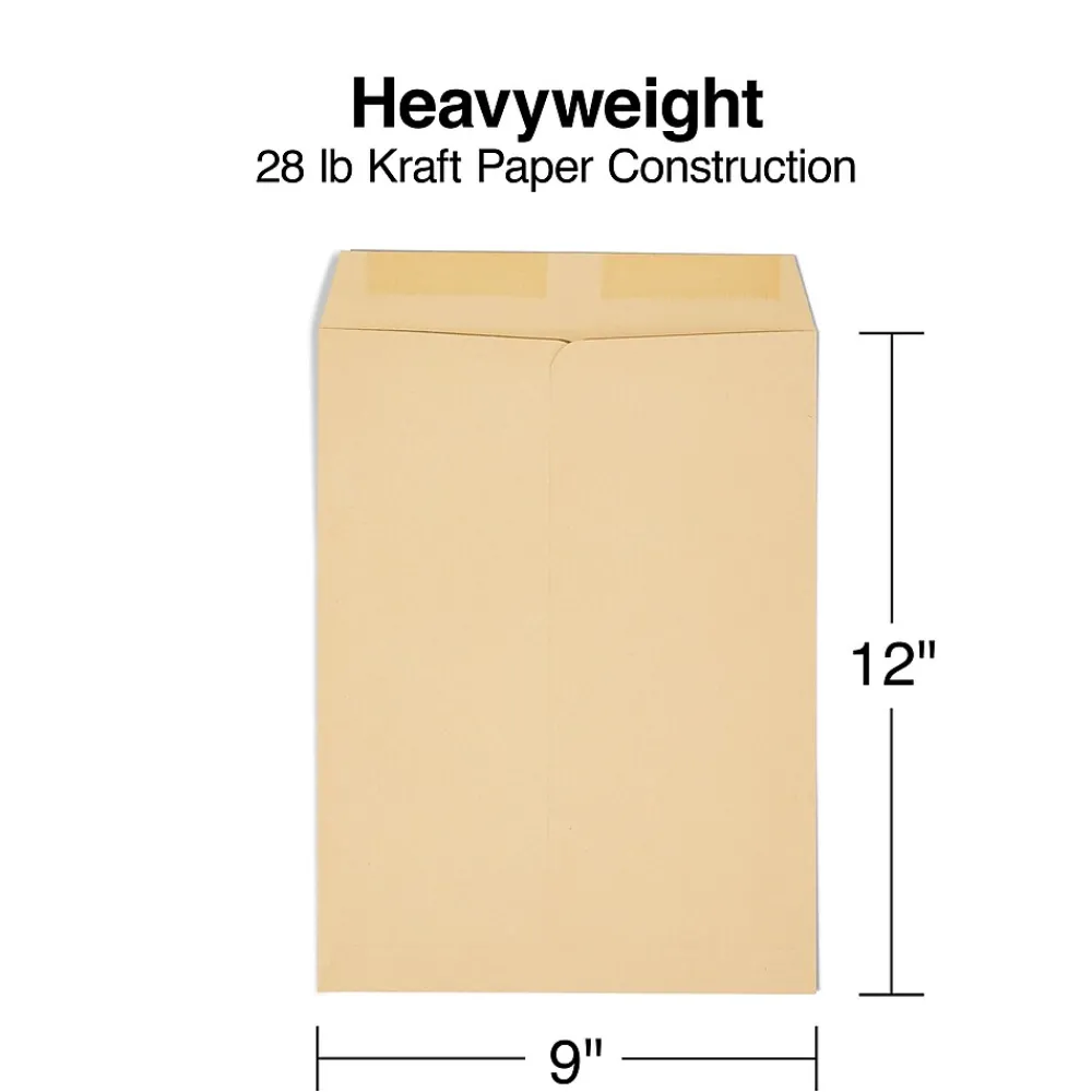 Discount Staples Gummed Kraft Catalog Envelopes, 9"L x 12"H, Brown, 100/Box (SPL194969)