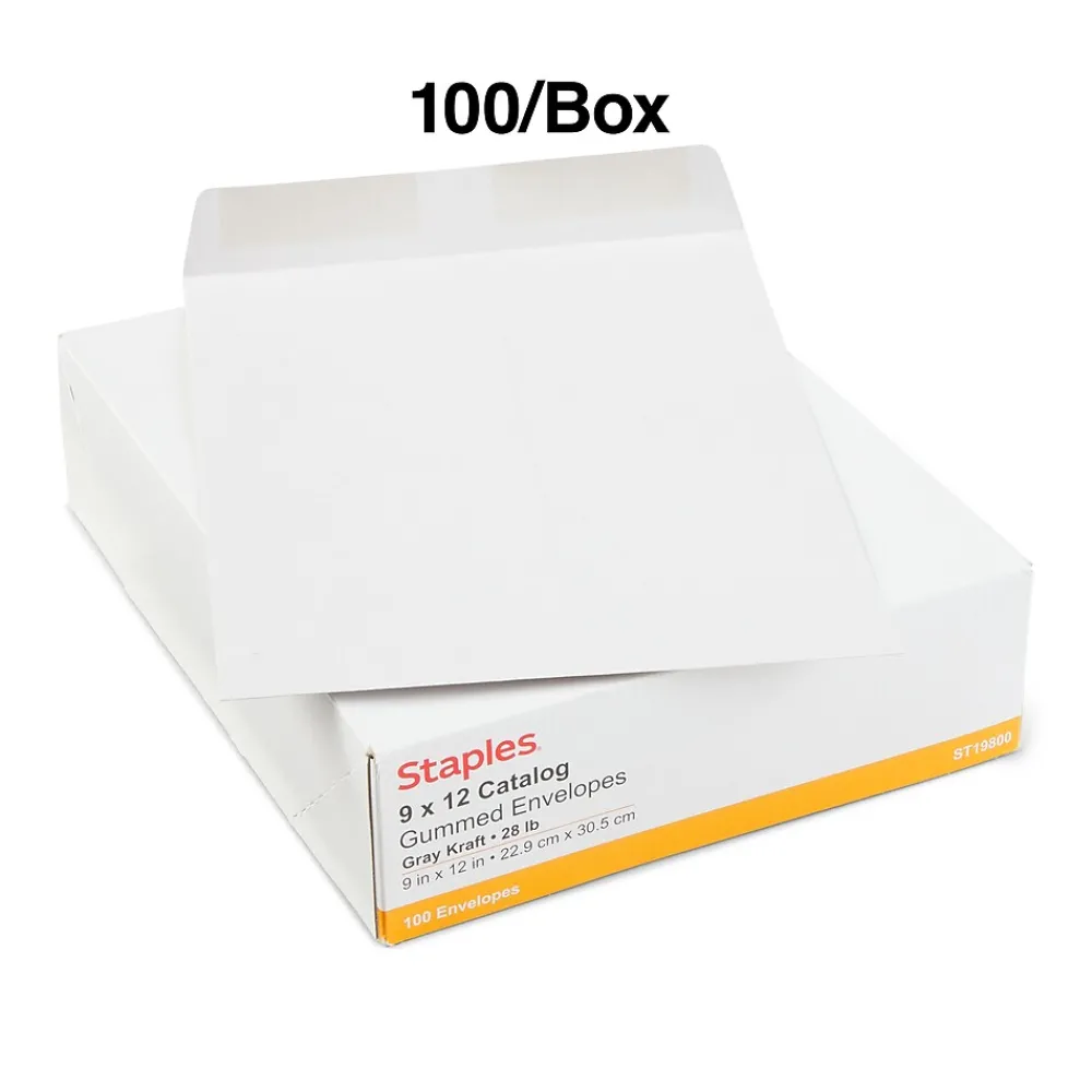 Discount Staples Gummed Kraft Catalog Envelopes, 9" x 12", Gray, 100/Box (SPL381968)