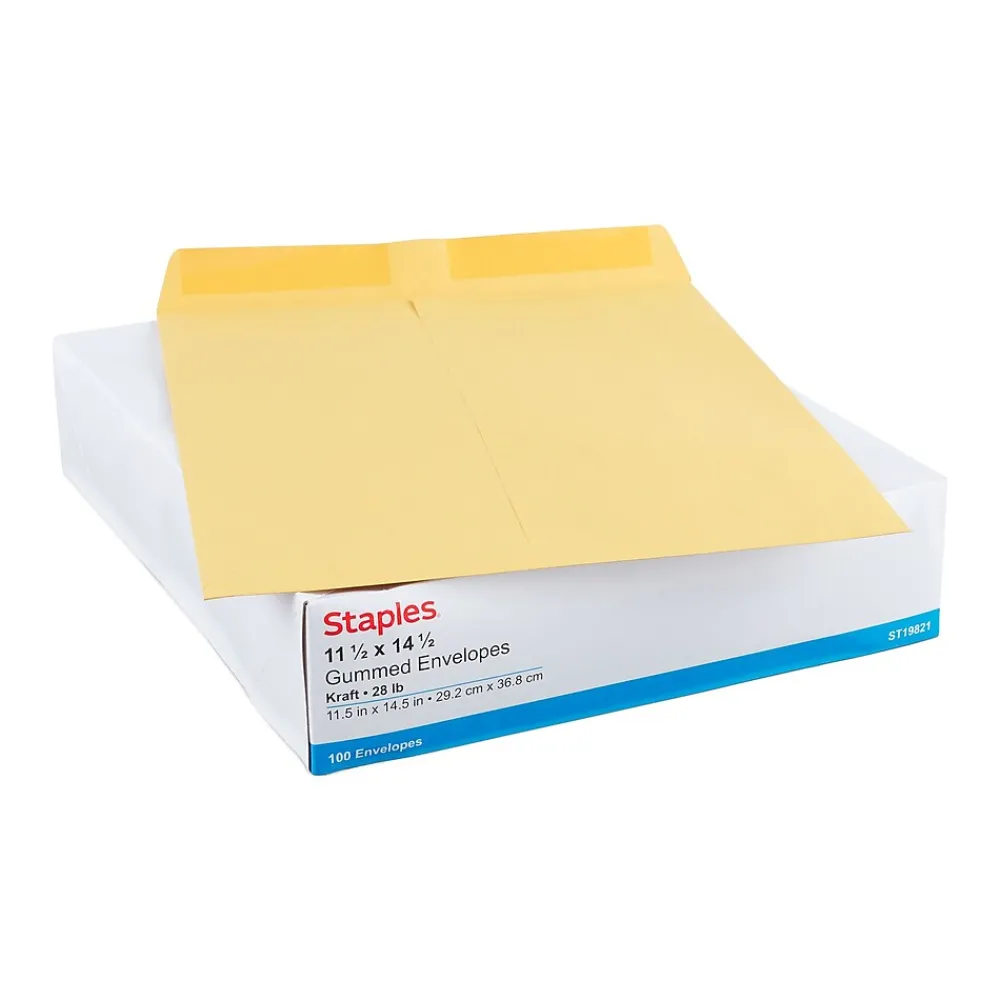 New Staples Gummed Kraft Catalog Envelopes, 11.5" x 14.5", Brown, 100/Box (SPL534776)