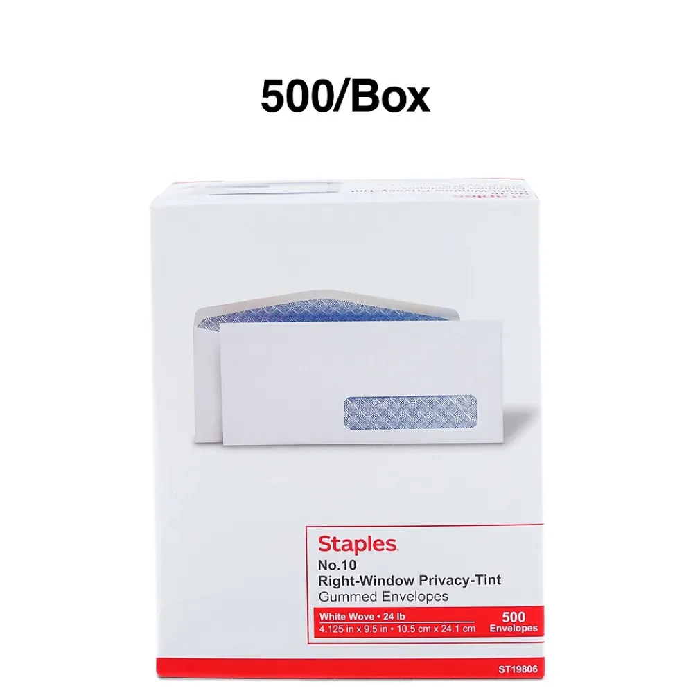 Discount Staples Gummed Security Tinted #10 Window Envelope, 4 1/8" x 9 1/2", White Wove, 500/Box (19806/572043)