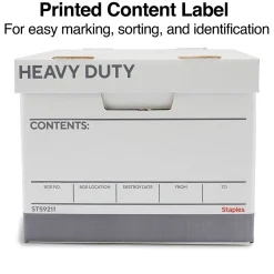 File Storage|Staples Heavy Duty File Box, Lift Off Lid, Letter/Legal, White (50142)