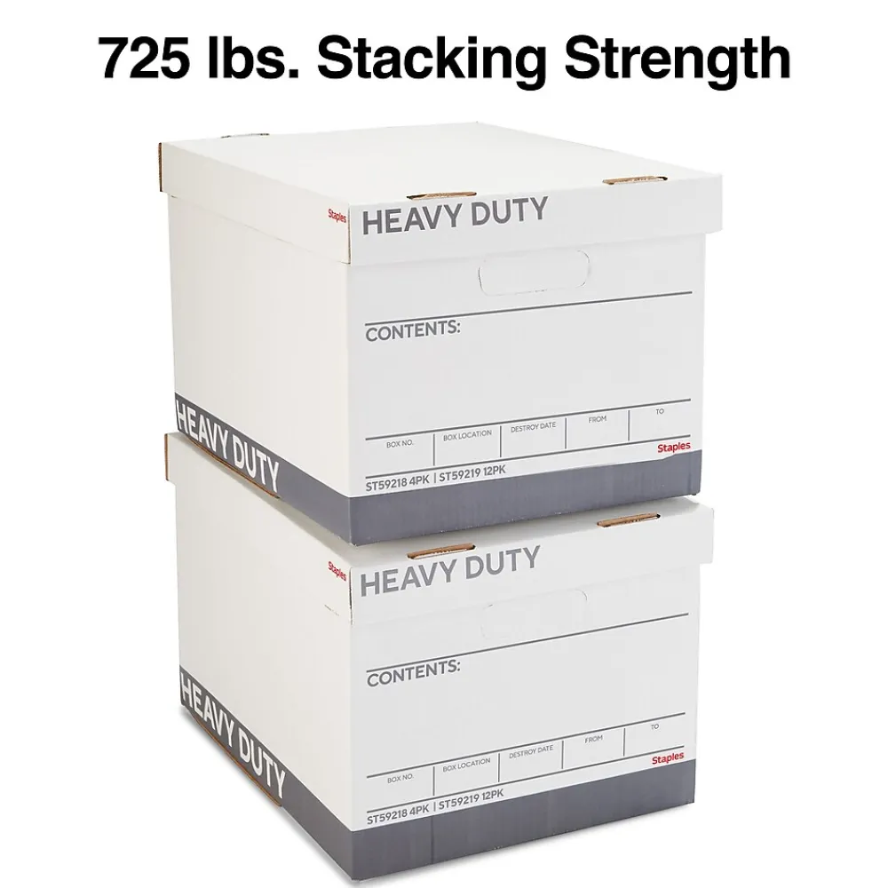 File Storage|Staples Heavy Duty File Box, Lift Off Lid, Letter/Legal, White/Gray, 12/Carton (TR59219)