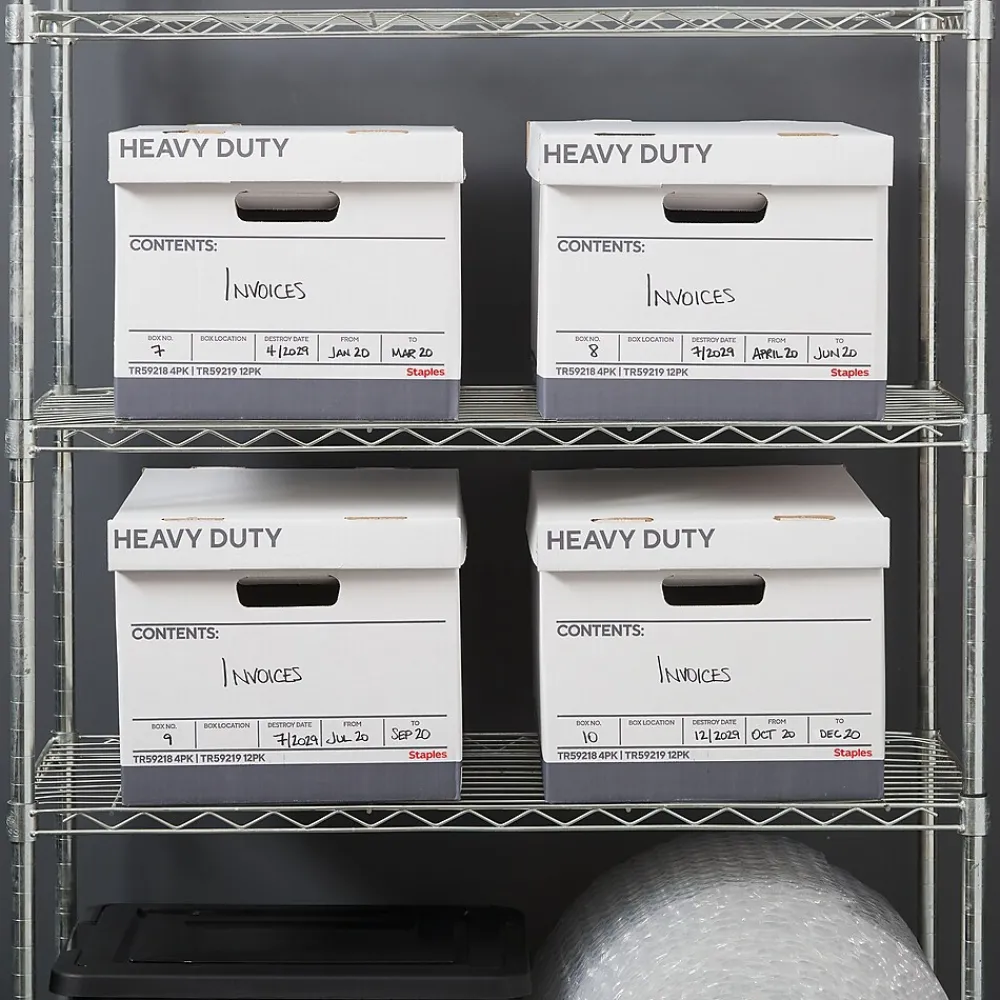 File Storage|Staples Heavy Duty File Box, Lift Off Lid, Letter/Legal, White/Gray, 12/Carton (TR59219)