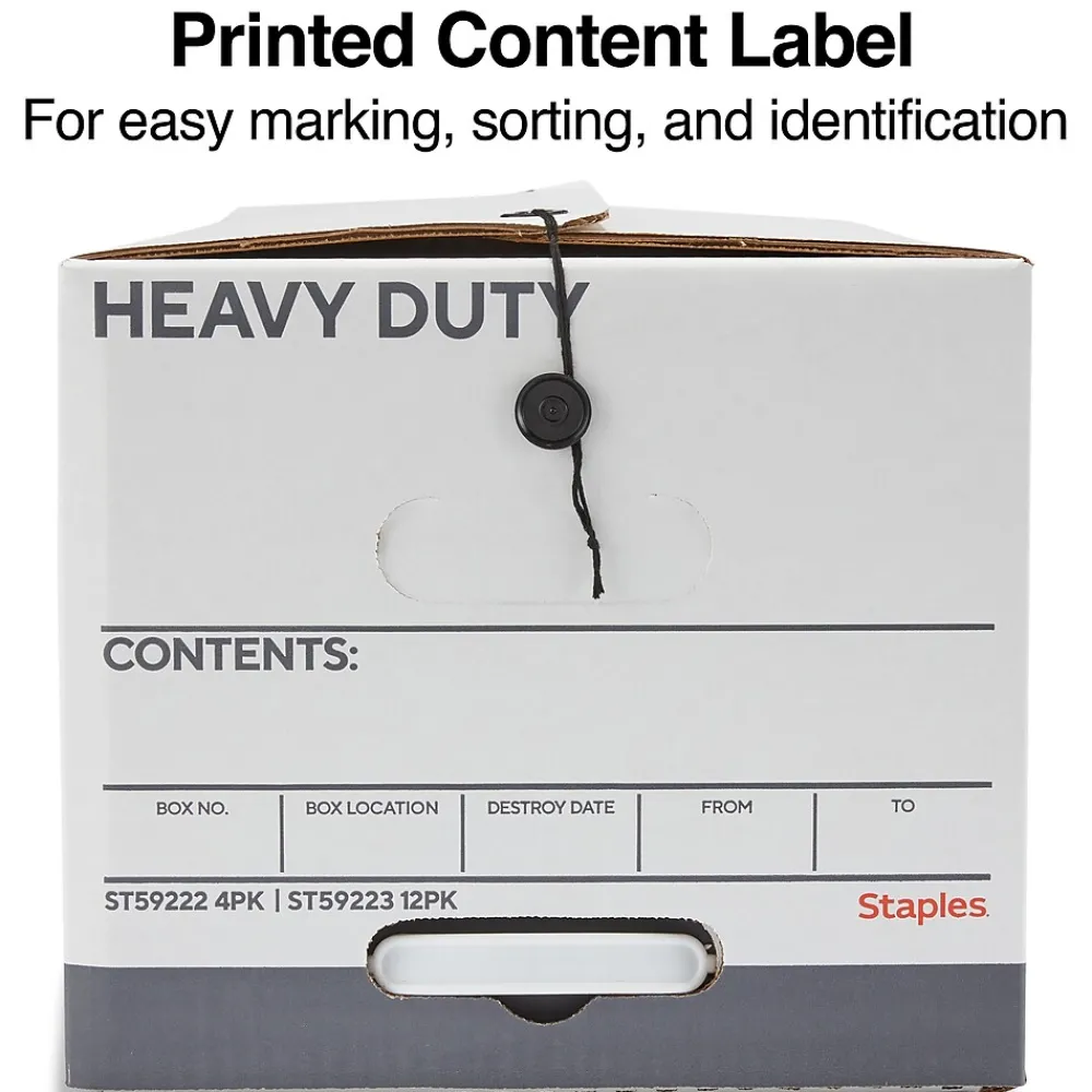 File Storage|Staples Heavy Duty File Box, String and Button Lid, Letter, White/Gray, 4/Pack (TR59222)