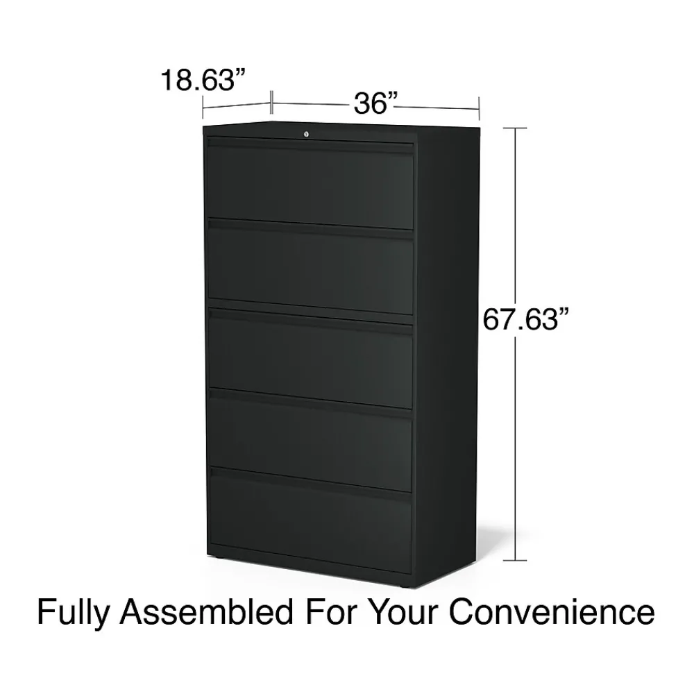 File Cabinets*Staples HL8000 Commercial 5-Drawer Lateral File Cabinet, Locking, Letter/Legal, Black, 36"W (21754D)