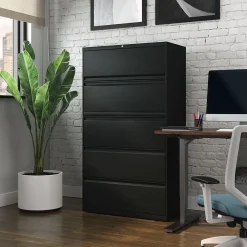 File Cabinets*Staples HL8000 Commercial 5-Drawer Lateral File Cabinet, Locking, Letter/Legal, Black, 36