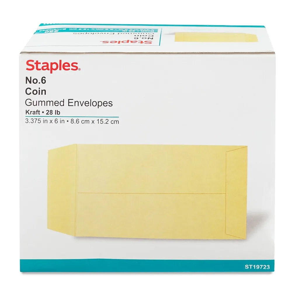 Discount Staples Kraft #6 Coin Envelope, 3 3/8" x 6", Brown, 250/Box (19723/19303)