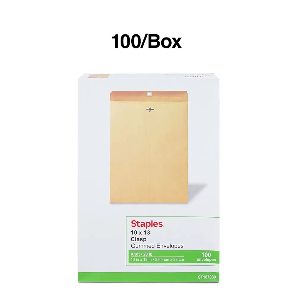 Discount Staples Kraft Clasp & Moistenable Glue Catalog Envelopes, 10" x 13", Brown, 100/Box (ST187039-CC)