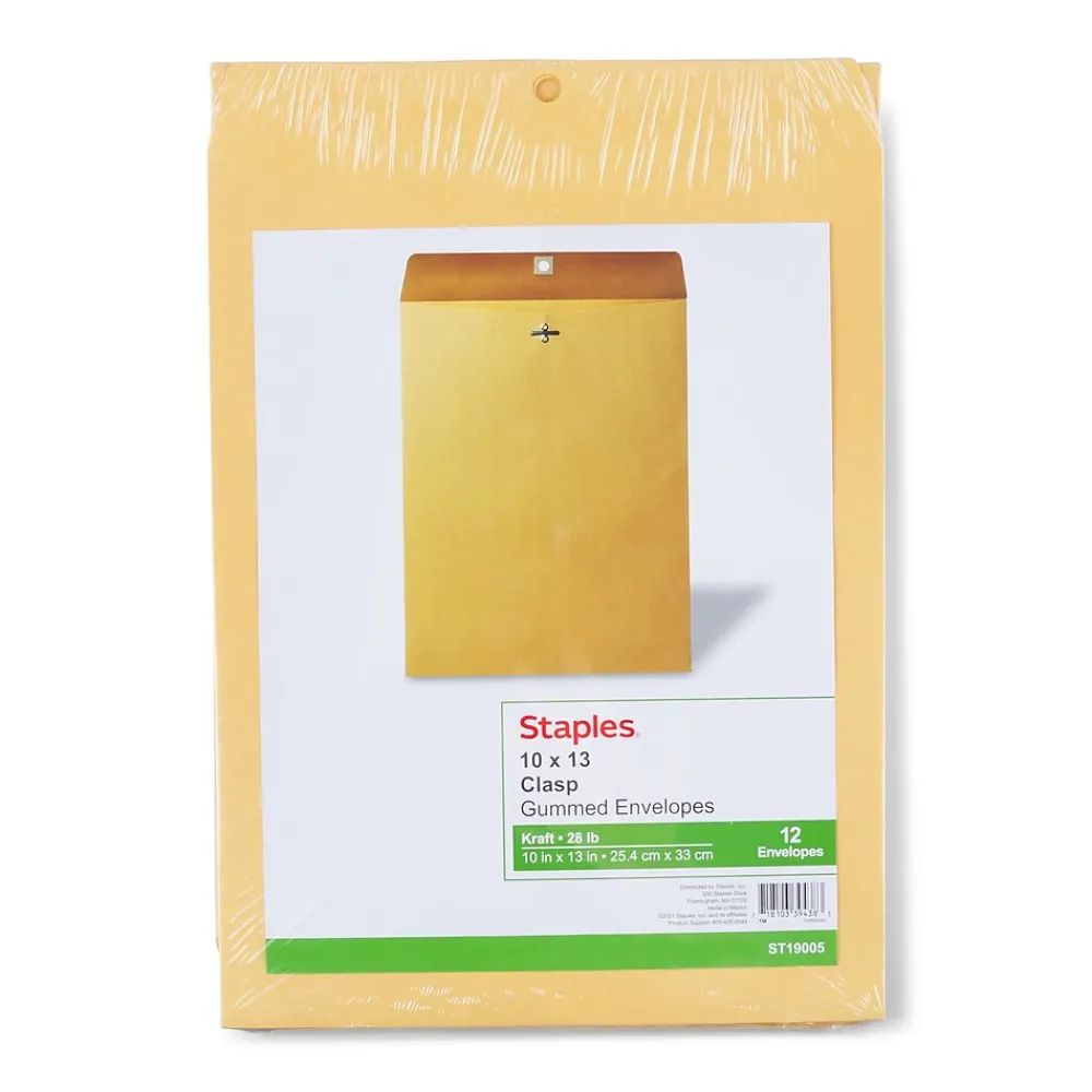 Sale Staples Kraft Clasp & Moistenable Glue Catalog Envelopes, 10" x 13", Brown Kraft, 12/Pack (ST19005/19005)
