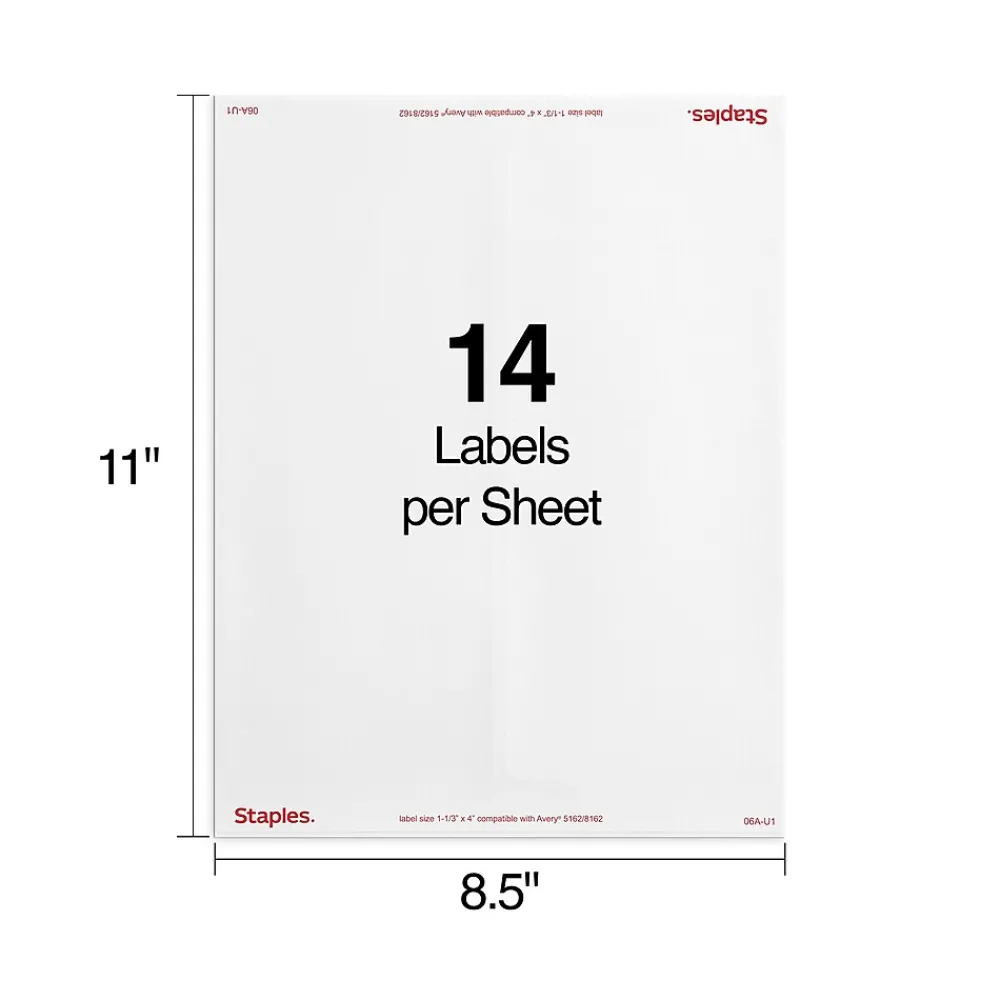 Online Staples Laser/Inkjet Address Labels, 1 1/3" x 4", White, 14 Labels/Sheet, 100 Sheets/Pack, 1400 Labels/Pack (18059/SIWO120)