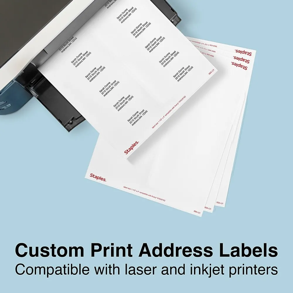 Online Staples Laser/Inkjet Address Labels, 1 1/3" x 4", White, 14 Labels/Sheet, 100 Sheets/Pack, 1400 Labels/Pack (18059/SIWO120)