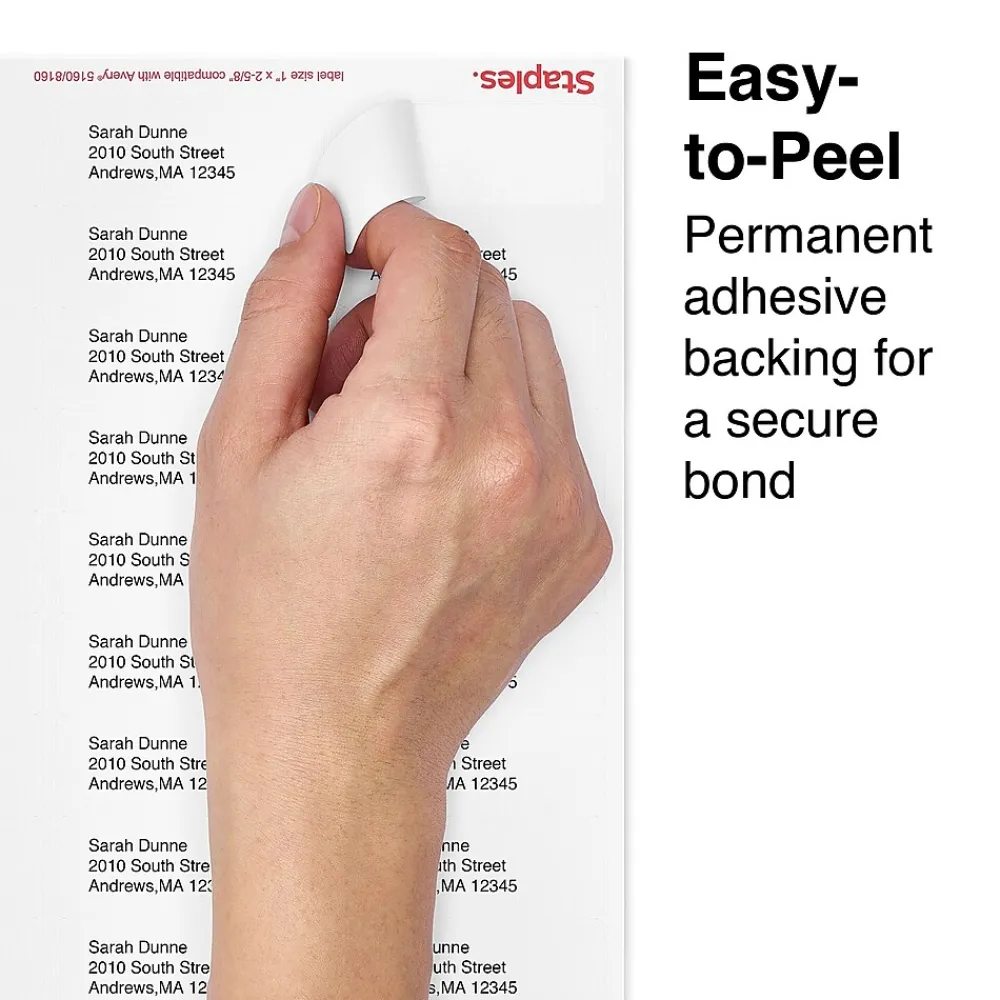 Staples Laser/Inkjet Address Labels, 1" x 2-5/8", White, 30 Labels/Sheet, 100 Sheets/Pack (ST18057-CC)