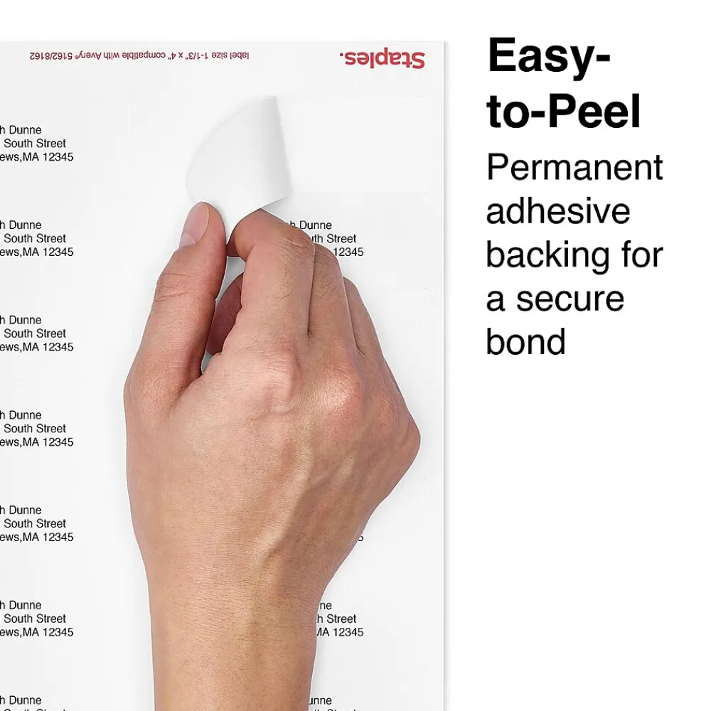 Clearance Staples Laser/Inkjet Address Labels, 1 1/3" x 4", White, 14 Labels/Sheet, 250 Sheets/Box, 3500 Labels/Box (18065)