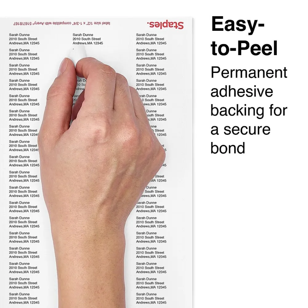 Best Staples Laser/Inkjet Address Labels, 1/2" x 1 3/4", White, 80 Labels/Sheet, 100 Sheets/Pack, 8000 Labels/Box (18056/SIWO090)