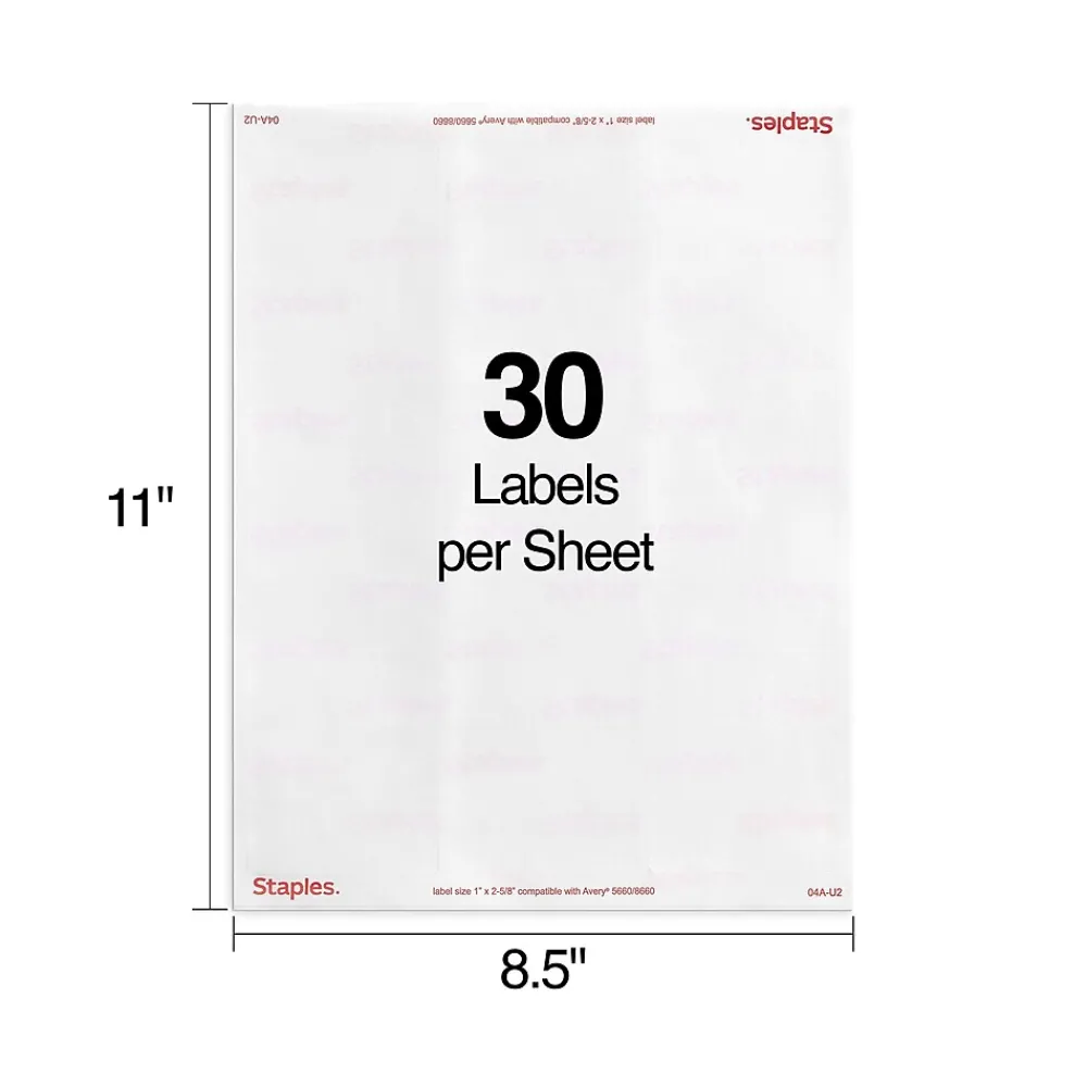 Hot Staples Laser/Inkjet Address Labels Address Labels, 1 X 2 5/8", Clear, 30 Labels/Sheet, 25 Sheets/Pack, 750 Labels/Box