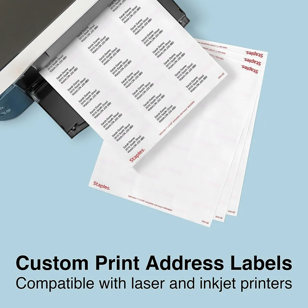 Hot Staples Laser/Inkjet Address Labels Address Labels, 1 X 2 5/8", Clear, 30 Labels/Sheet, 25 Sheets/Pack, 750 Labels/Box