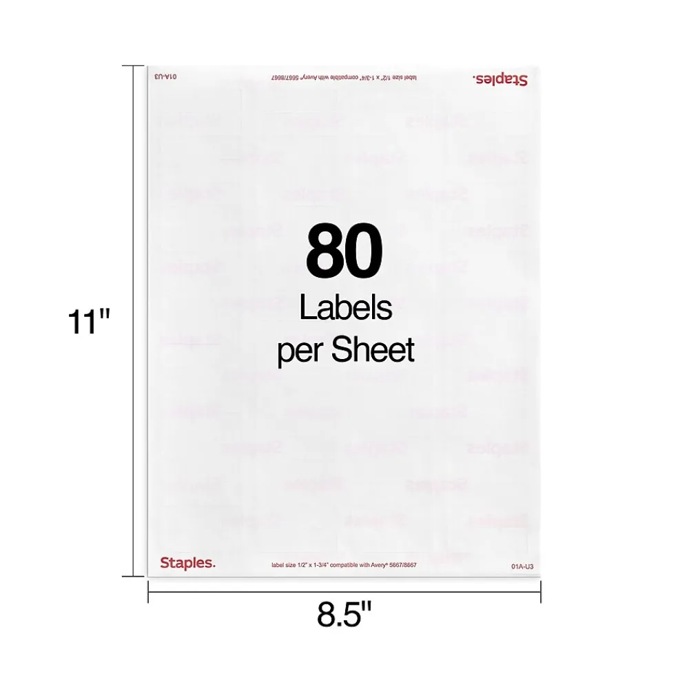 Best Staples Laser/Inkjet Address Labels, 1/2" x 1 3/4", Clear, 80 Labels/Sheet, 25 Sheets/Pack, 2000 Labels/Box (18087/SCNJ090)