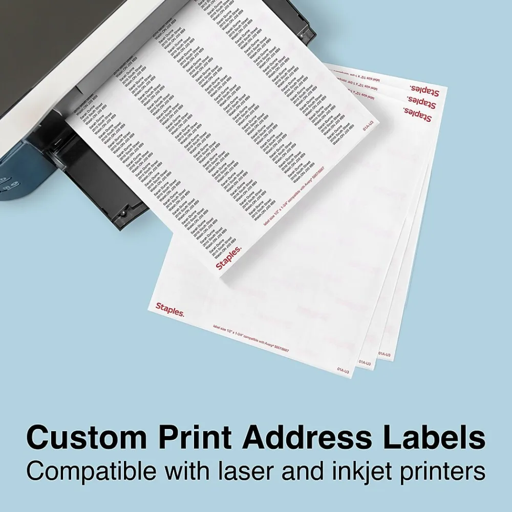 Best Staples Laser/Inkjet Address Labels, 1/2" x 1 3/4", Clear, 80 Labels/Sheet, 25 Sheets/Pack, 2000 Labels/Box (18087/SCNJ090)