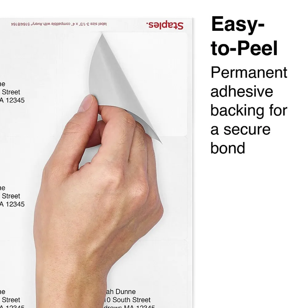 New Staples Laser/Inkjet Shipping Labels, 3 1/3" x 4", White, 6 Labels/Sheet, 250 Sheets/Pack, 1500 Labels/Box (18067)