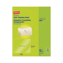 Outlet Staples Laser/Inkjet Shipping Labels, 3 1/3" x 4", Clear, 6 Labels/Sheet, 25 Sheets/Pack, 150 Labels/Box (18090)