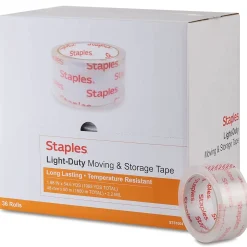 Clearance Staples ® Lightweight Moving & Storage Packing Tape, 1.88" x 54.6 yds., Clear, 36/Box (ST61004/52203)