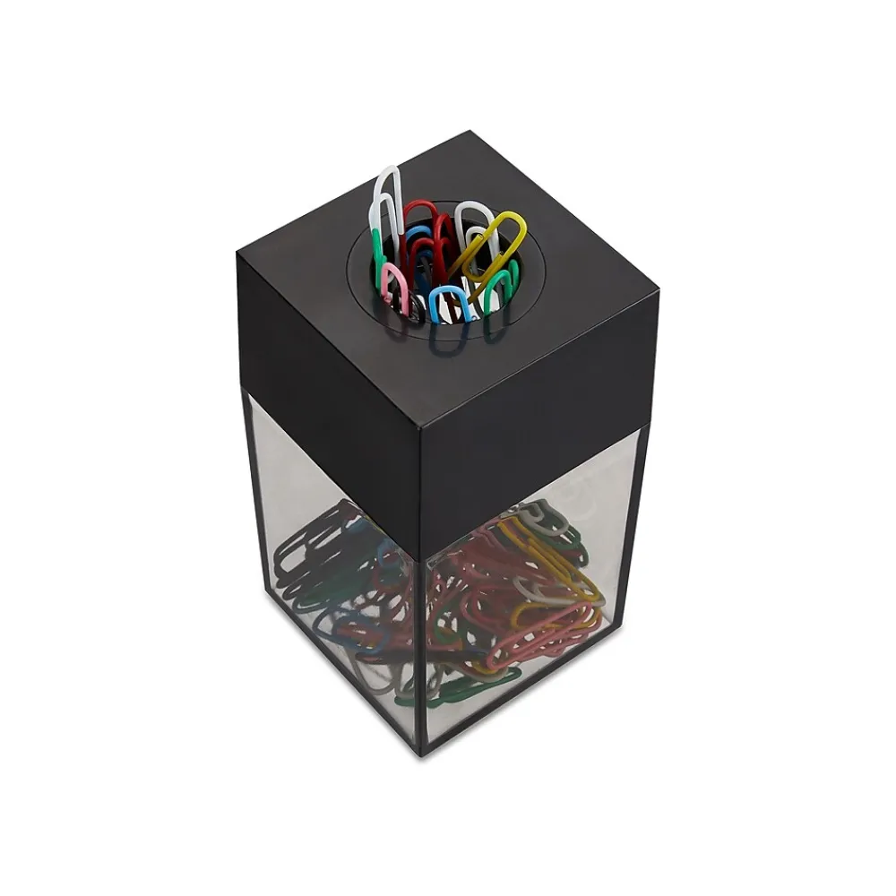 Clips & Fasteners|Staples Magnetic Paper Clip Dispenser, Clear/Black (10590)