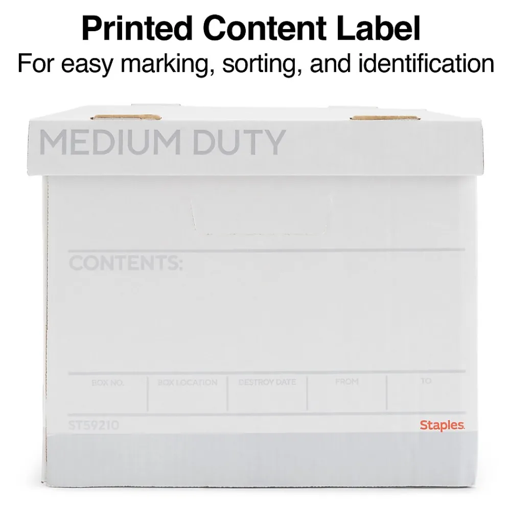 File Storage|Staples Medium Duty File Box, Lift Off Lid, Letter/Legal, White (50141)