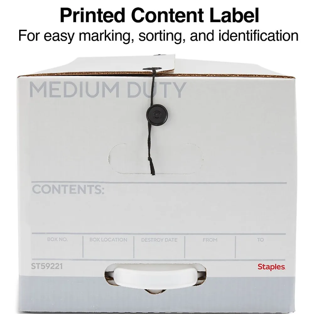 File Storage|Staples Medium Duty File Box, String and Button Lid, Letter, White/Gray, 12/Case (TR59221)