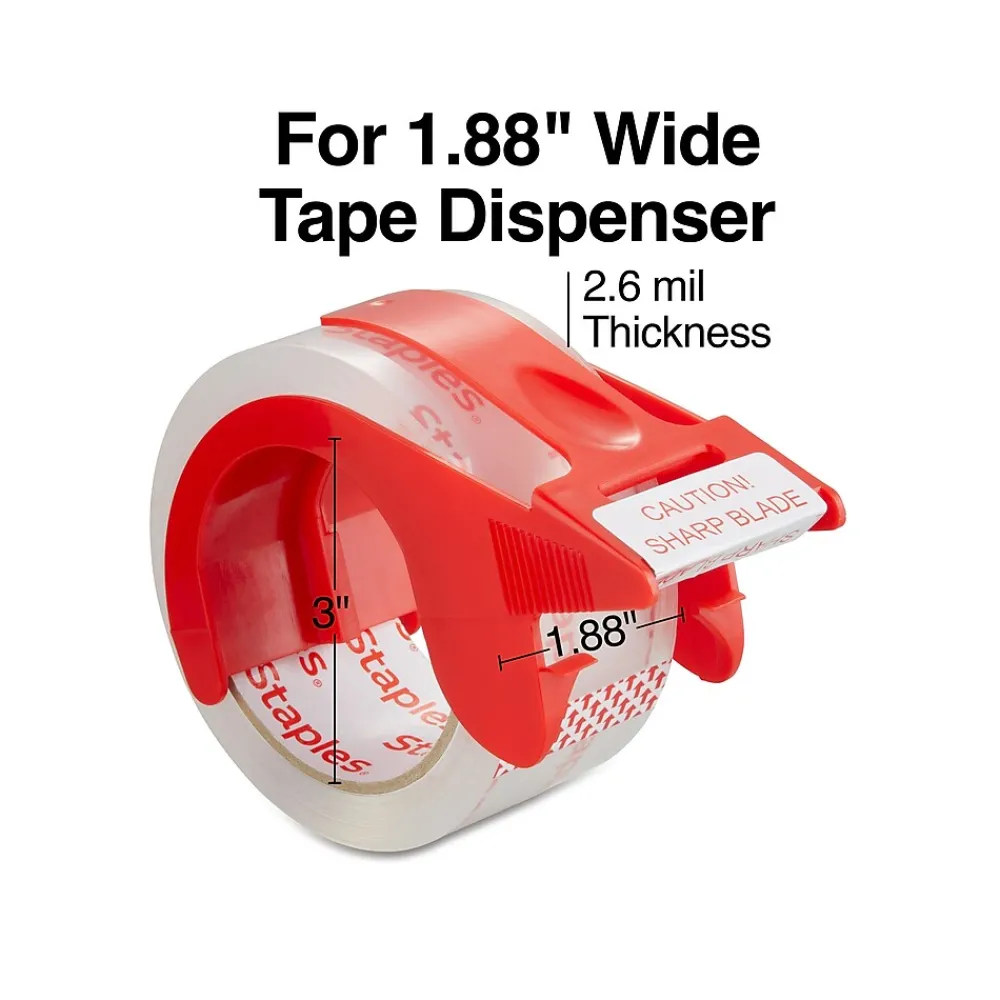 New Staples ® Moving & Storage Packing Tape with Dispenser, 1.88" x 54.6 Yds, Clear, 4/Rolls (31687)