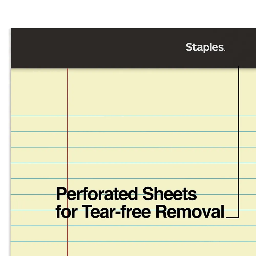 Subject Notebooks|Staples Notepads, 8.5" x 11.75", Wide Ruled, Canary, 50 Sheets/Pad, Dozen (ST57300)