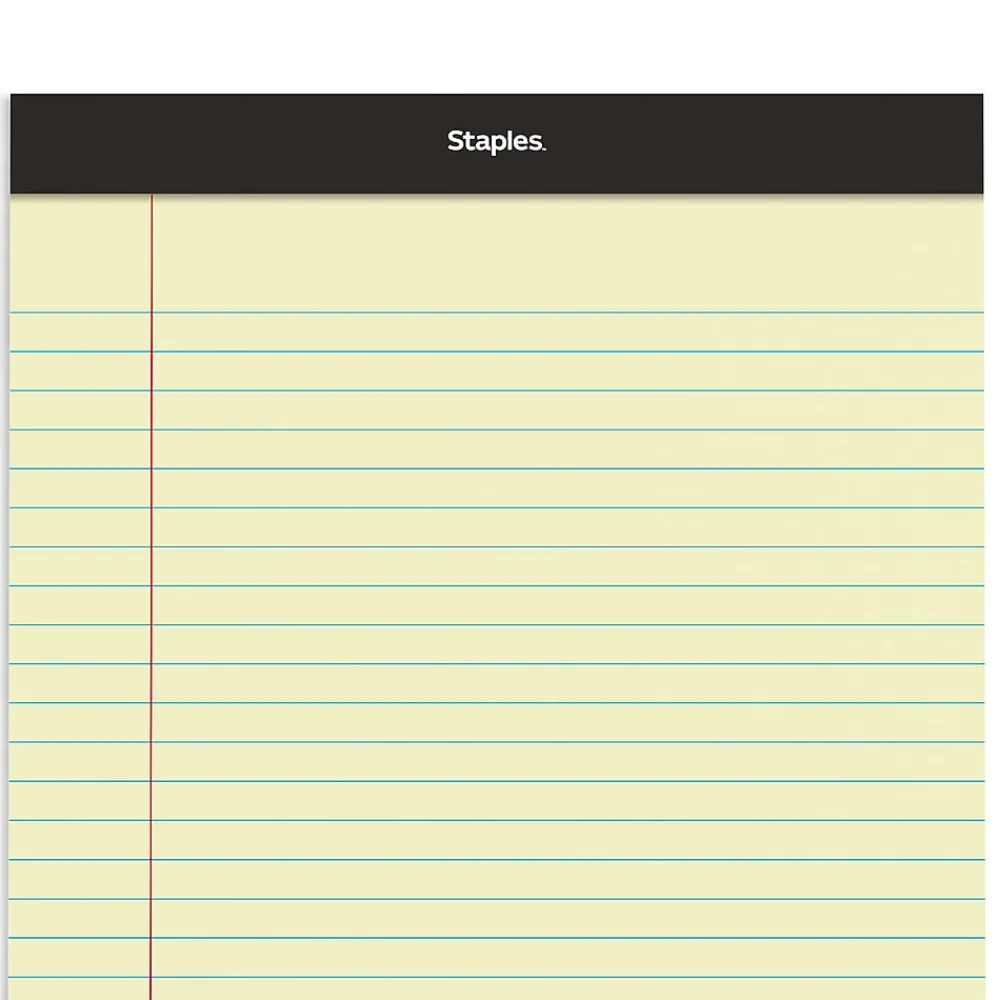 Subject Notebooks|Staples Notepads, 8.5" x 11.75", Wide Ruled, Canary, 50 Sheets/Pad, Dozen (ST57300)