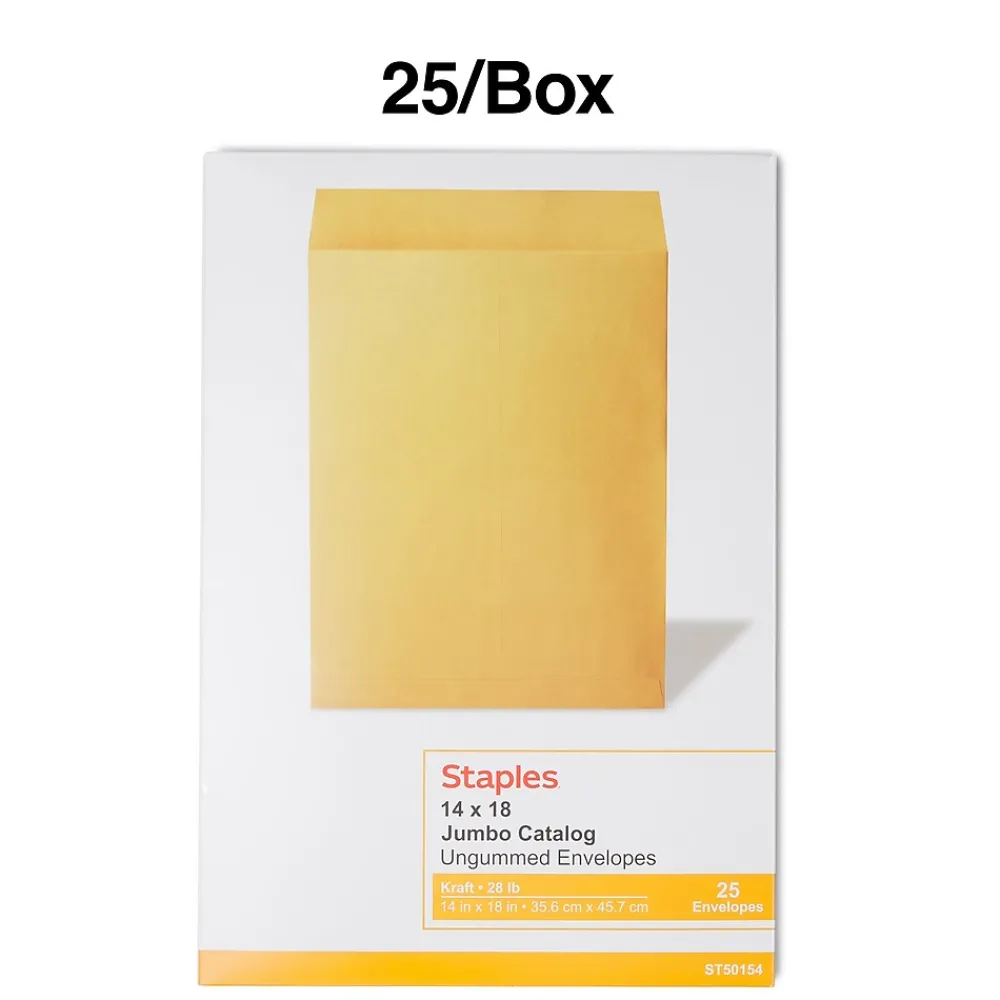 Sale Staples Open End Kraft Catalog Envelopes, 14"L x 18"H, Brown, 25/Pack (SPL195776)