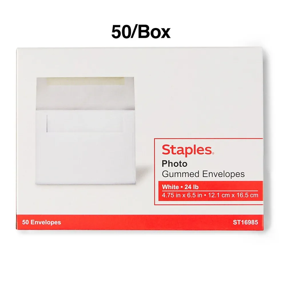 Discount Staples Photo A6 Invitation Envelopes, 4 3/4" x 6 1/2", White, 50/Box (ST16985-CC)