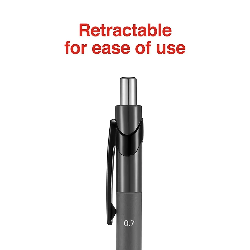 Pens|Staples Postscript Retractable Ballpoint Pens, Fine Point, Black Ink, Dozen (18264)