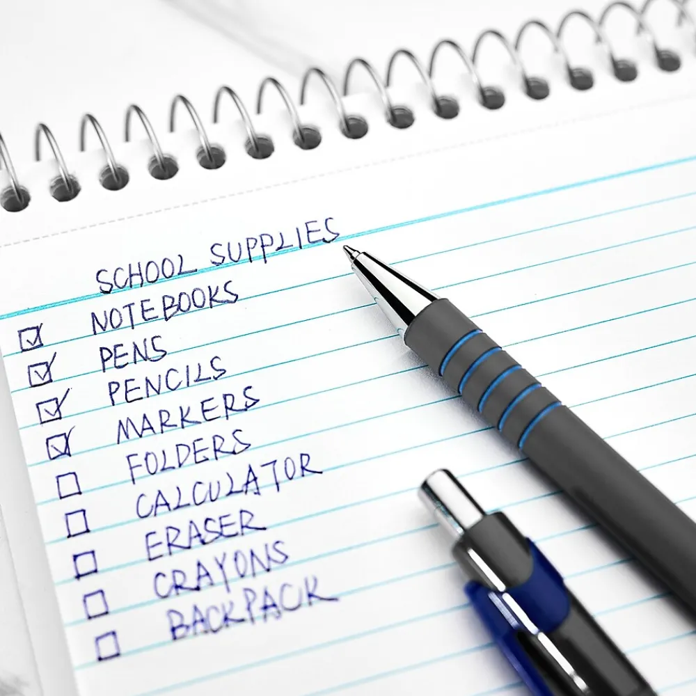 Pens|Staples Postscript Retractable Ballpoint Pens, Fine Point, Blue Ink, Dozen (18266)