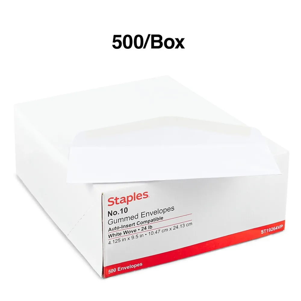 Best Staples Premium Gummed #10 Business Envelopes, 4 1/8" x 9 1/2", White, 500/Box (19264VP)