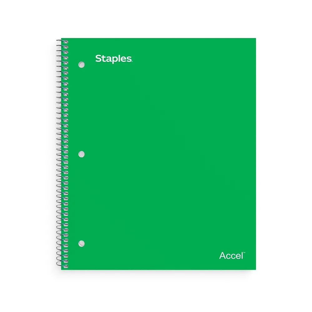 Subject Notebooks|Staples Premium 1-Subject Notebook, 8" x 10.5", Wide Ruled, 100 Sheets, Green, 12/Carton (TR51452CT)