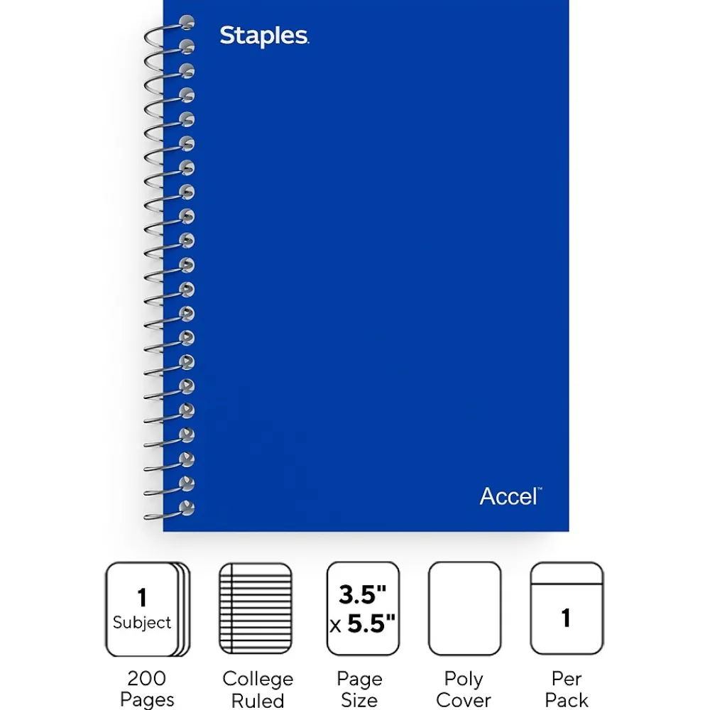 Subject Notebooks|Staples Premium 1-Subject Notebook, 3.5" x 5.5", College Ruled, 200 Sheets, (TR58289) Blue