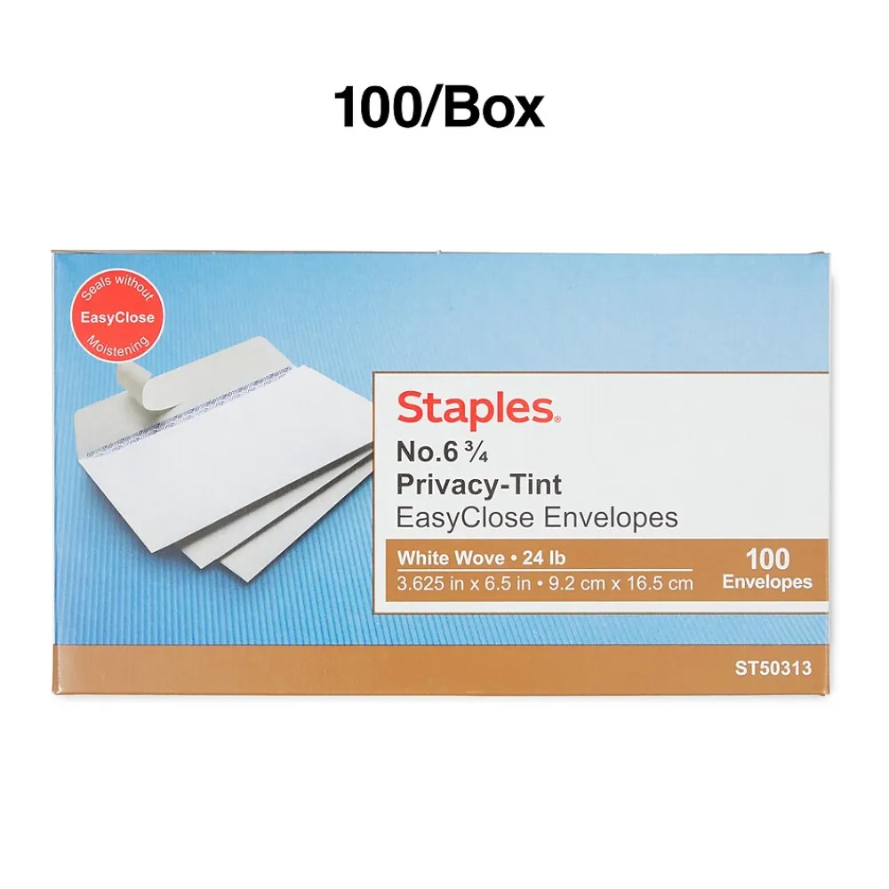 Best Staples QuickStrip EasyClose Self Seal Security Tinted #6 3/4 Business Envelopes, 3 5/8" x 6 1/2", White, 100/Box (ST50313-CC)