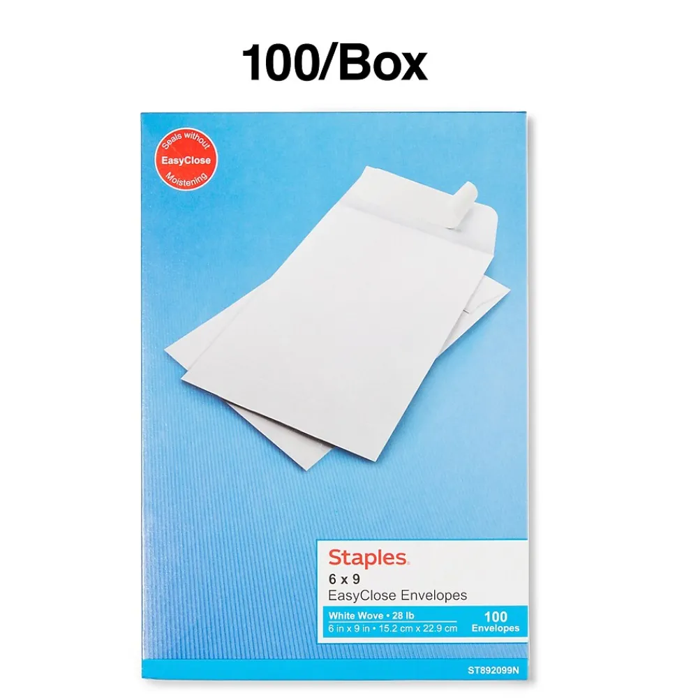 Hot Staples QuickStrip EasyClose Self Seal #1 Catalog Envelopes, 6" x 9", White, 100/Box (ST892099N-CC)