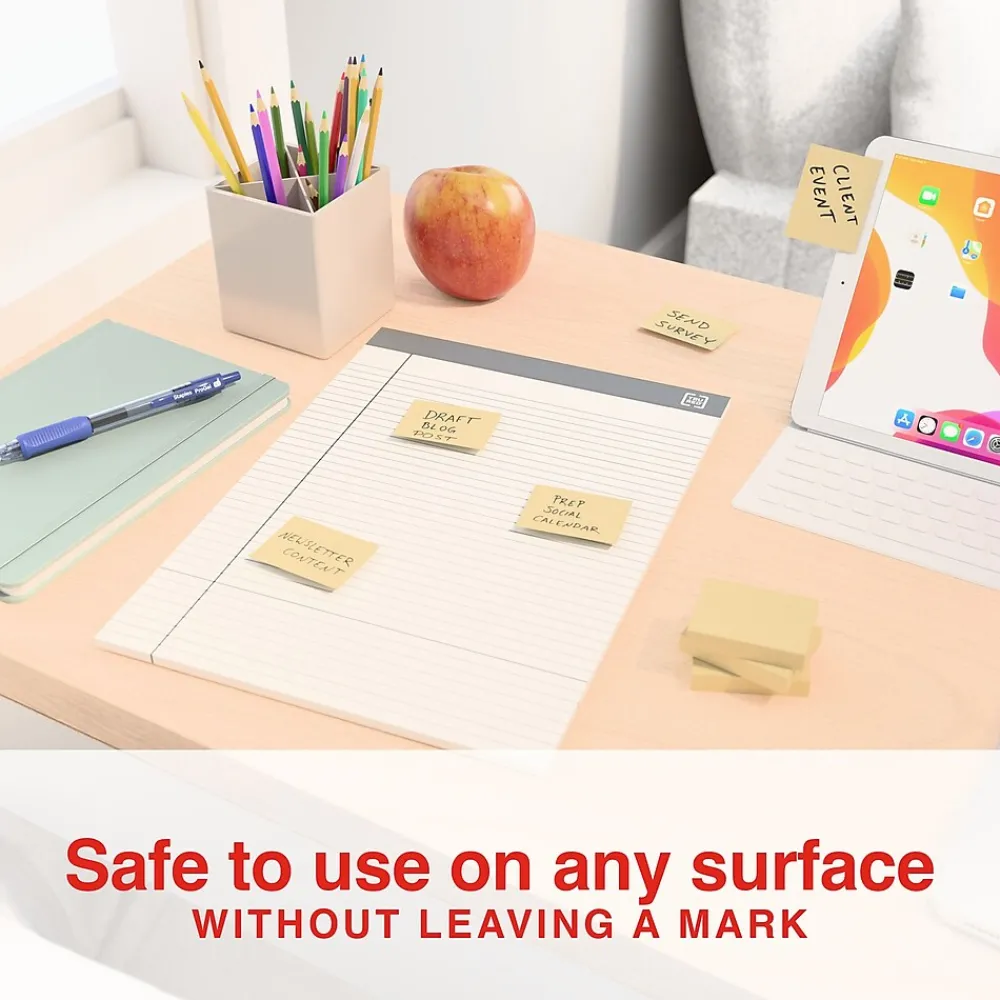 Sticky Notes*Staples Recycled Notes, 1 3/8" x 1 7/8", Sunshine Collection, 100 Sheet/Pad, 12 Pads/Pack (S152YR/1252554)