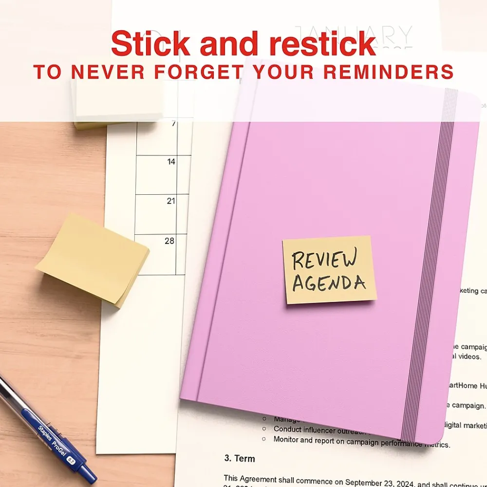 Sticky Notes*Staples Recycled Notes, 1 3/8" x 1 7/8", Sunshine Collection, 100 Sheet/Pad, 12 Pads/Pack (S152YR/1252554)