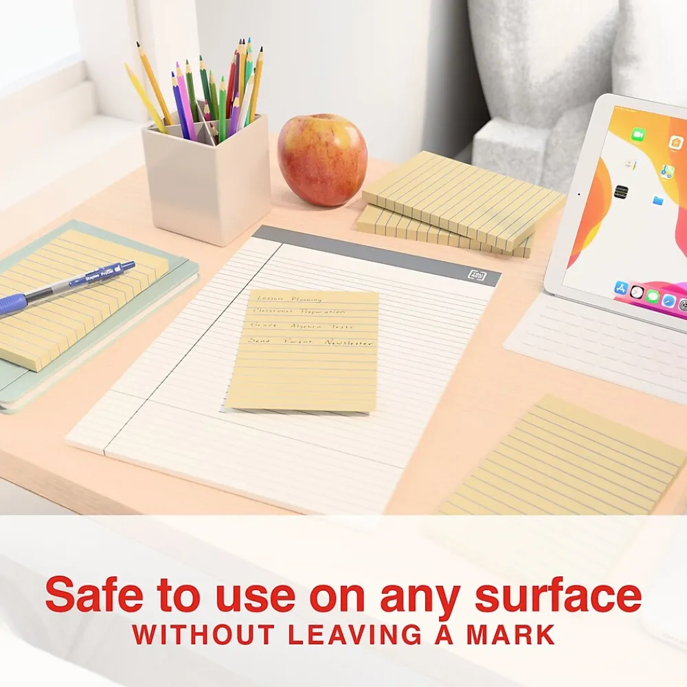 Sticky Notes*Staples Recycled Notes, 4" x 6", Sunshine Collection, Lined, 100 Sheet/Pad, 12 Pads/Pack (S-46YR12)