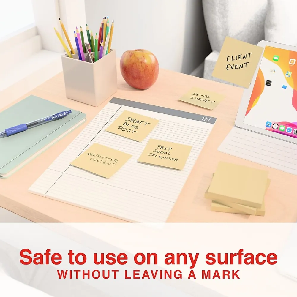 Sticky Notes*Staples Recycled Notes, 3" x 3", Sunshine Collection, 100 Sheet/Pad, 36 Pads/Pack (S-33YR36)