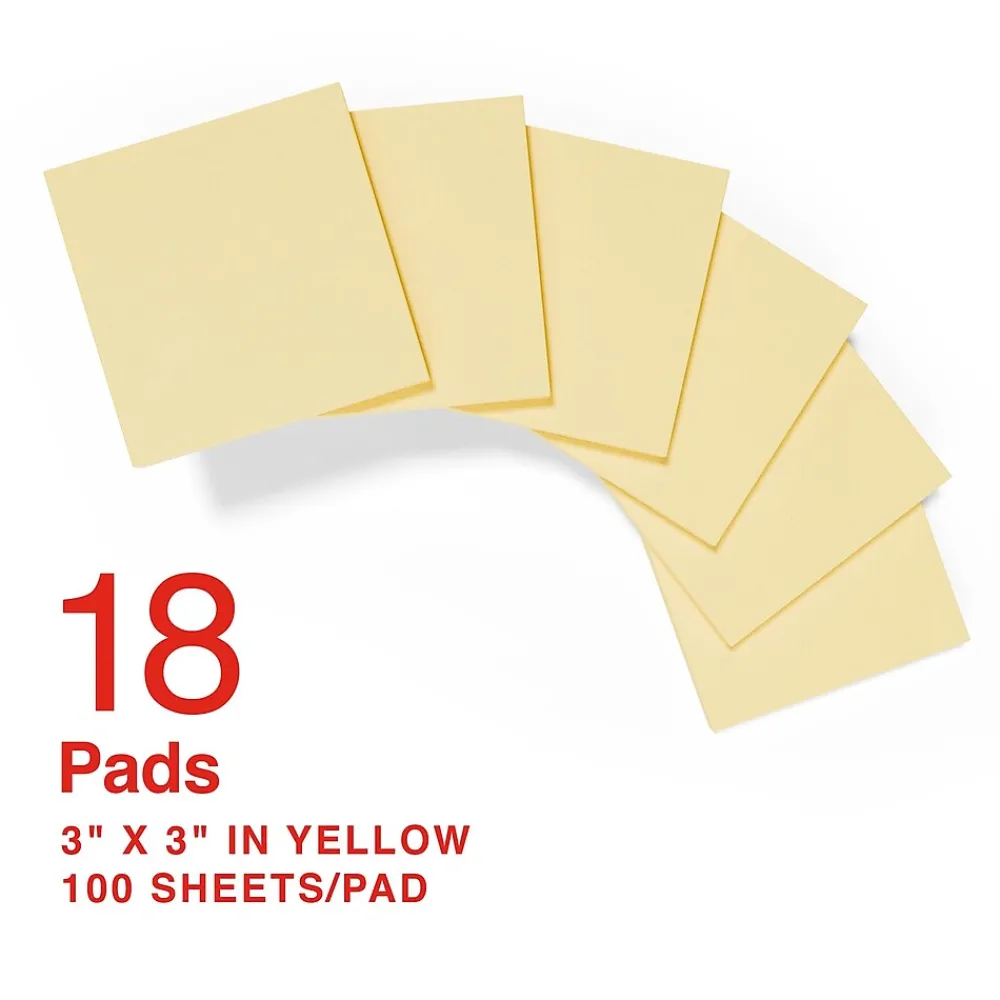 Sticky Notes*Staples Recycled Notes, 3" x 3", Sunshine Collection, 100 Sheet/Pad, 18 Pads/Pack (S-33YR18/52569)