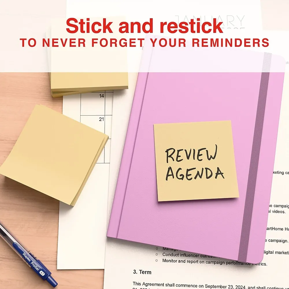Sticky Notes*Staples Recycled Pop-up Notes, 3" x 3", Sunshine Collection, 100 Sheet/Pad, 12 Pads/Pack (S33YRP12/52563)