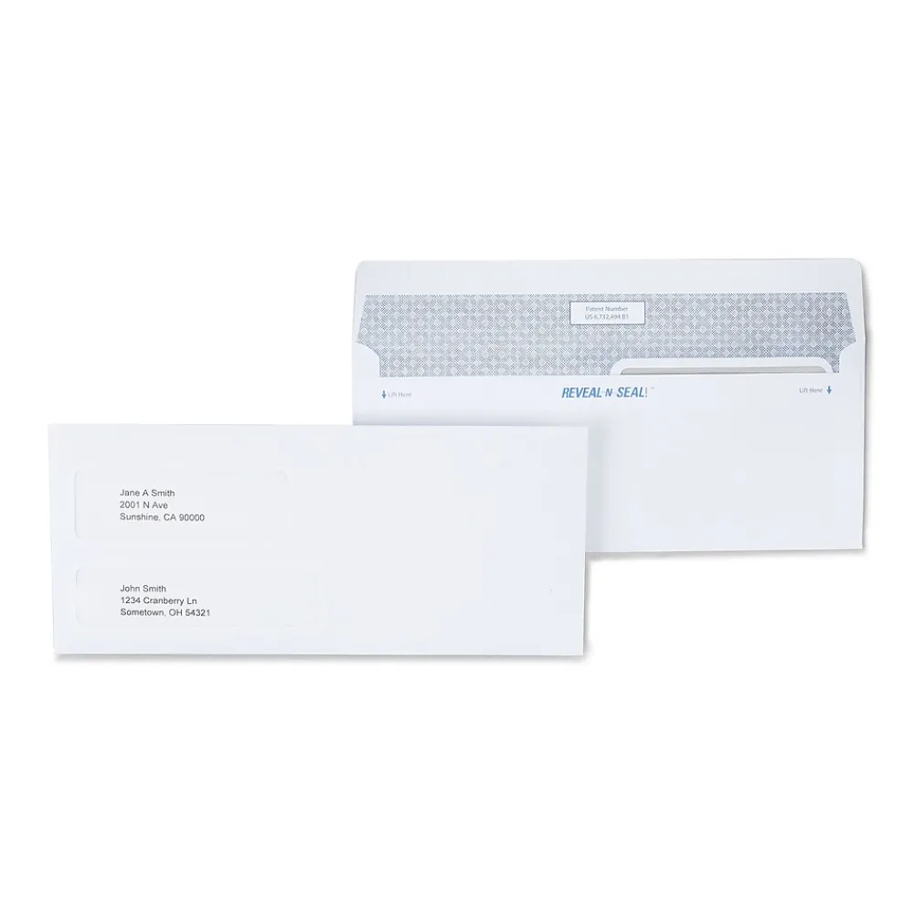 Hot Staples Reveal-N-Seal #9 Double Window Envelope, 3 7/8" x 8 7/8", White, 300/Box (20567-US)